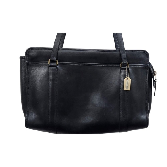 Coach Rare Vintage Black Leather Briefcase Laptop Bag Attache Tote Made In USA - Picture 3 of 16